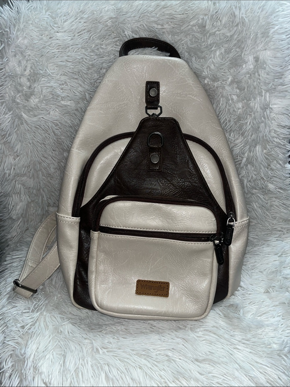 Wrangler Cream and Brown Top-Handle Sling Backpack